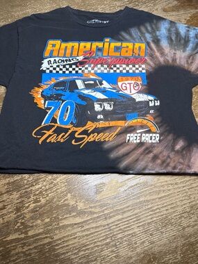 Chemistry  Black Tie-Dye Racing Car Graphic Tee with Blue and Orange Accents